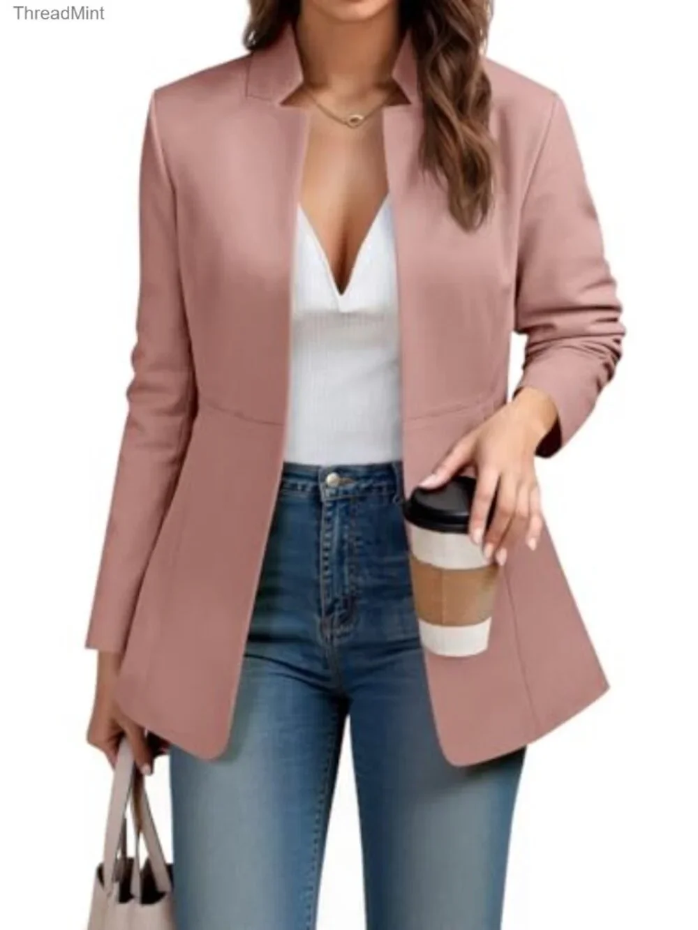 Cicy Bell Womens Casual Business Blazer Long Sleeve Open Front Notch Jacket